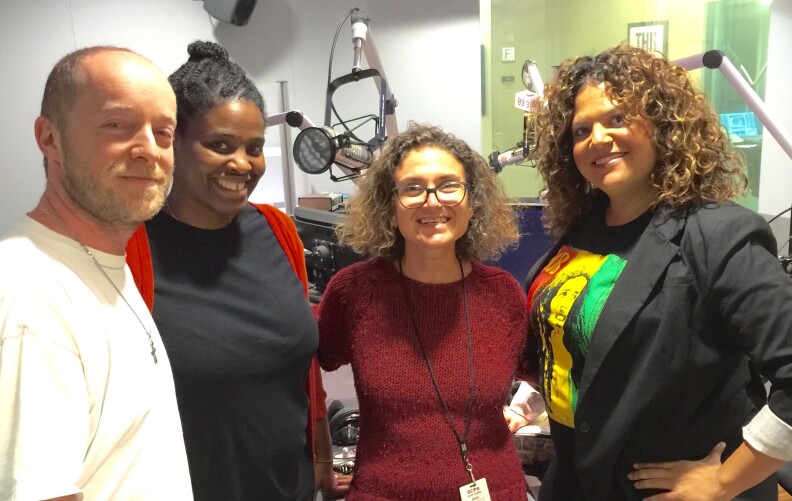 Host Alex Cohen hosted a roundtable of three parents focused on talking to their children about race and diversity. (From L-R) Sebastien Elkouby, Brandi Jordan, Alex Cohen and Sonia Smith Kang.