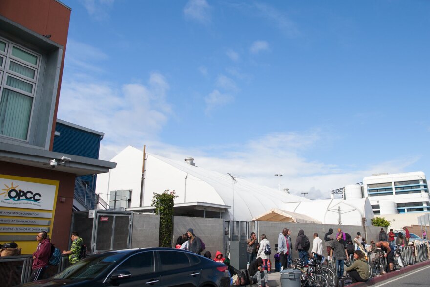 People awaiting services at the OPCC Shelter in Santa Monica, Calif. on Friday, Mar. 16, 2018.