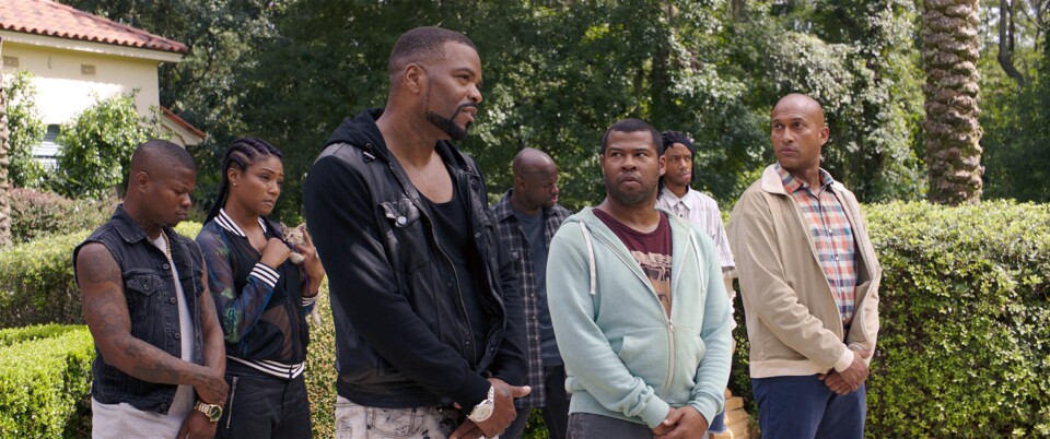 (L-r) JASON MITCHELL as Bud, TIFFANY HADDISH as Hi-C, METHOD MAN as Cheddar, Jamar Malachi Neighbors as Stitches, JORDAN PEELE as Rell, DARRELL BRITT-GIBSON as Trunk and KEEGAN-MICHAEL KEY as Clarence in New Line Cinema’s action comedy “KEANU,” a Warner Bros. Pictures release.
Courtesy of Warner Bros. Pictures