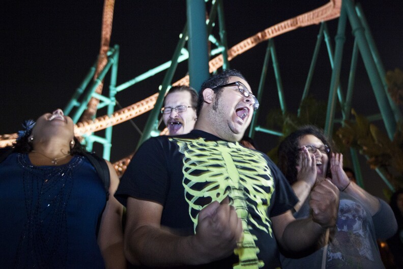 Supervisors pump up scare actors at Knott's Berry Farm by asking them to scream during a training session on Tuesday, Sept. 17. About 1,000 actors take part in the park's month-long Haunt each year.
