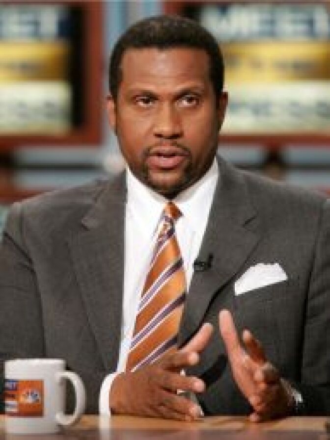 Tavis Smiley,host of PBS's 'The Tavis Smiley Show,' during a taping of 'Meet the Press' at the NBC Studios July 1, 2007 in Washington, DC.