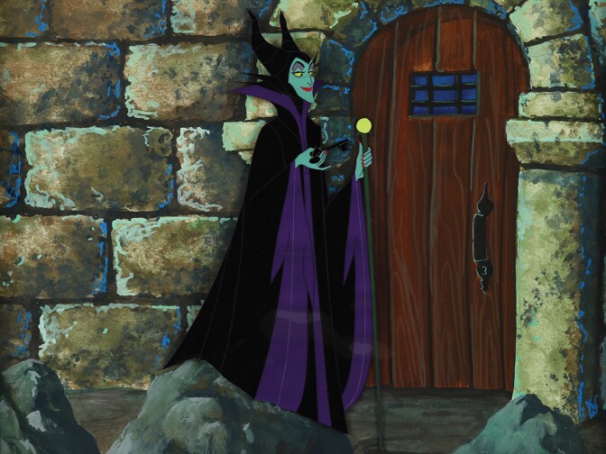 Maleficent production Cel on a custom painted background from "Sleeping Beauty."