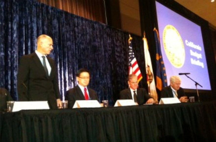 California Governor-elect Jerry Brown begins budget briefing on future education spending at UCLA on Dec. 14, 2010. A spokesman says Brown is putting concrete numbers to the severity of public schools cuts to come.