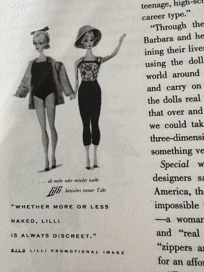 An ad for a Lilli doll says: "Whether more or less Naked, Lilli is always discreet."