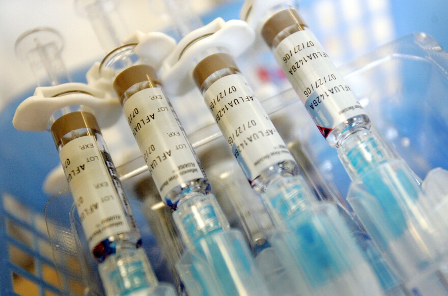 Flu vaccination needles are seen at a free flu shot clinic at New York-Presyterian Hospital's Allen Pavilion Oct. 10, 2005 in New York City.