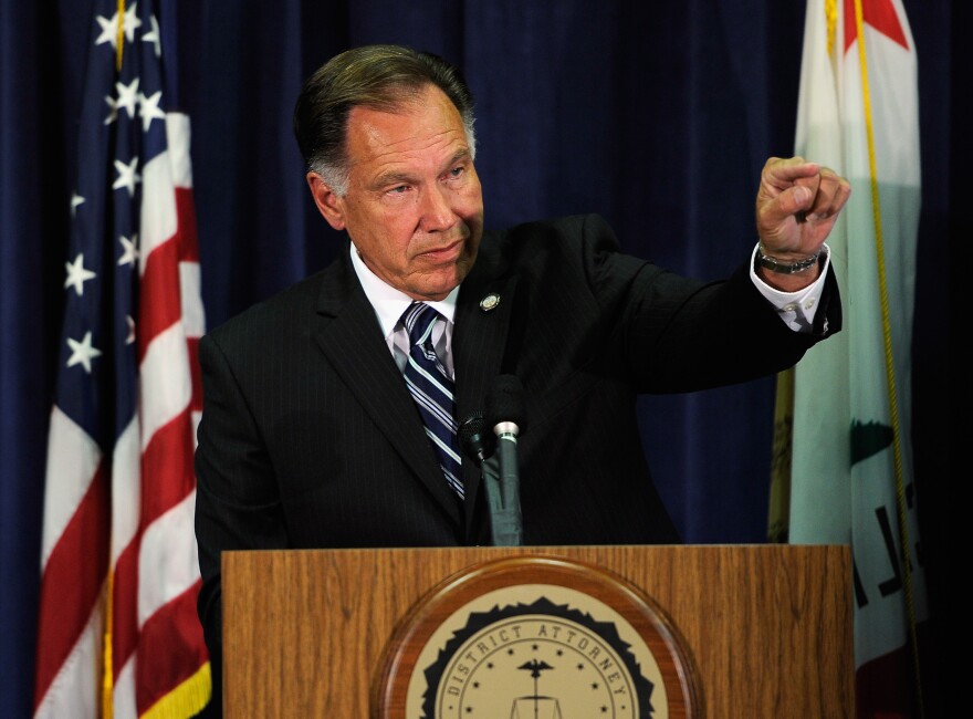 SANTA ANA , CA - SEPTEMBER 21: Orange County District Attorney Tony Rackauckas speaks during a news conference to announce that two Fullerton, California police officers were charged in connection with the death of  Kelly Thomas, a schizophrenic homeless man who died after the altercation with several police officers, on September 21, 2011 in Santa Ana, California. Officer Manuel Ramos was charged with second-degree murder and involuntary manslaughter, while Cpl. Jay Cicinelli was charged with involuntary manslaughter and use of excessive force.  (Photo by Kevork Djansezian/Getty Images)