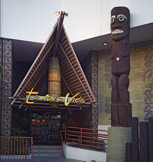 The original Trader Vic's at the Beverly Hilton. The tiki god at the entrance was later replaced when it was discovered the wrong tiki had been sent.