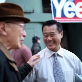 SAN FRANCISCO, CA - NOVEMBER 07:  California State senator and candidate for San Francisco mayor Leland Yee greets a friend in front of his campaign headquarters on November 7, 2011 in San Francisco, California.  With one day to go until election day, candidates for mayor of San Francisco are stumping throughout the city.  (Photo by Justin Sullivan/Getty Images)