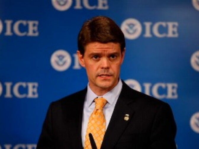 Immigration and Customs Enforcement Director John Morton announces unprecedentedly high numbers of illegal alien and criminal alien removals from the United States during a news conference October 6, 2010 in Washington, DC. 