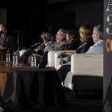 Host Larry Mantle with critics (L to R): Tim Cogshell, Henry Sheehan, Lael Lowenstein, Amy Nicholson and Charles Solomon.