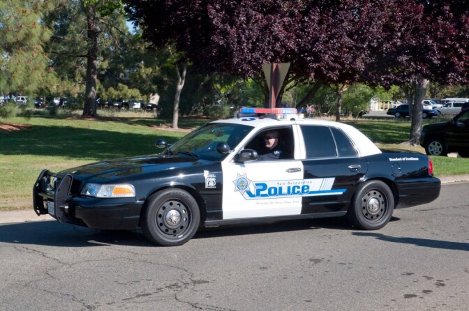 A cruiser with the San Bernardino County Sheriff's Department