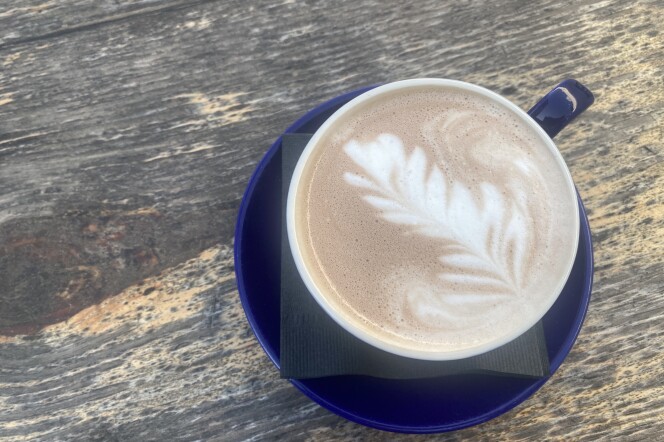 A latte art leaf tops a hot chocolate from Playa Provisions in Playa Del Rey.