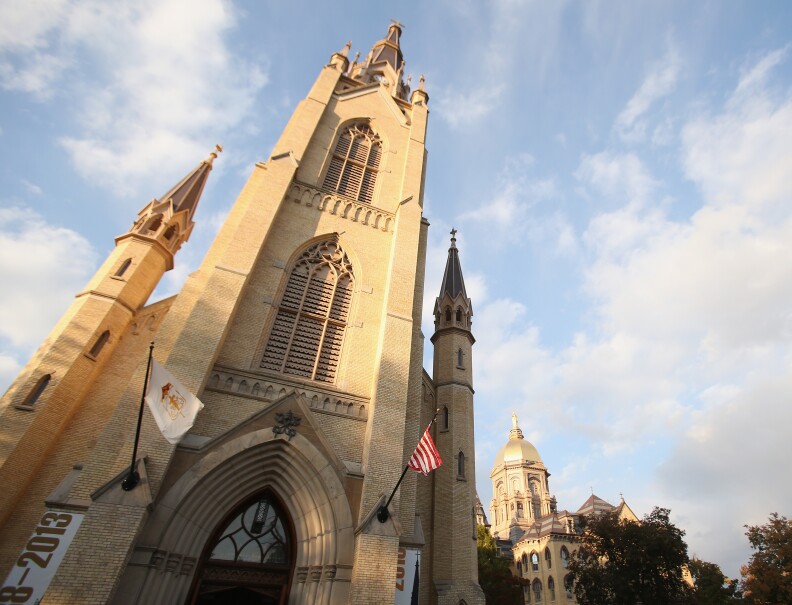 SOUTH BEND, IN - OCTOBER 19:  A general view of buildings on the campus of Notre Dame University in South Bend, Indiana.  (Photo by Jonathan Daniel/Getty Images)