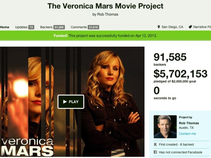 The Veronica Mars Movie Project was fully funded on Kickstarter.