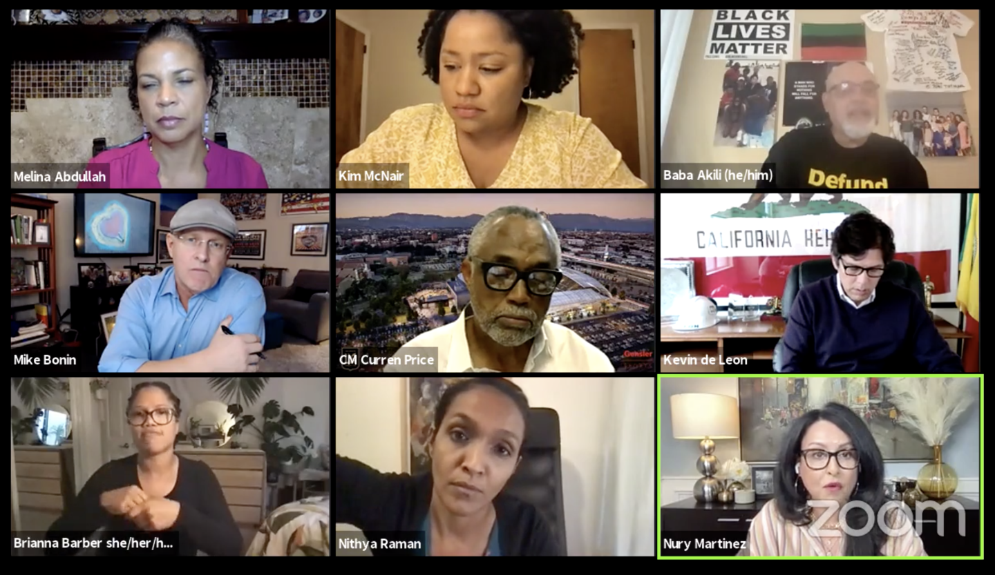 Screenshot from May 6, 2021 People's Budget LA Zoom meeting with L.A. city councilmembers