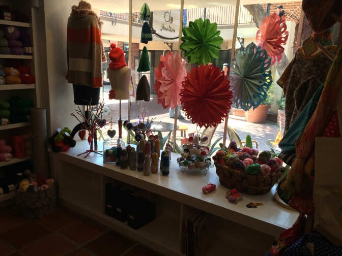 The shop window at Abuelita's Knitting and Needlepoint in Pasadena