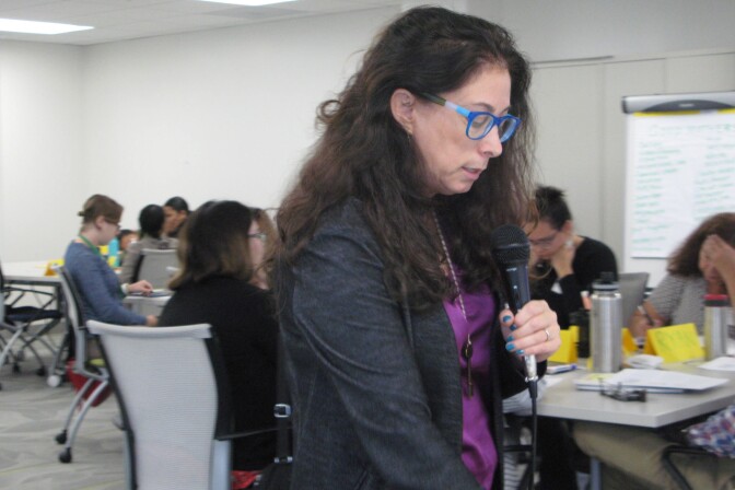 Gabrielle Kaufman, training director with Maternal Mental Health Now, leads the first-ever workshop for interns with the L.A. County Department of Children and Family Services.