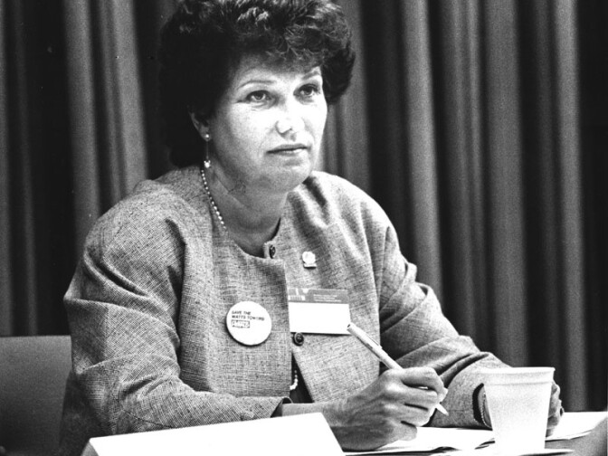 Councilwoman Joan Milke Flores attends a 1985 hearing on the Watts Towers. 