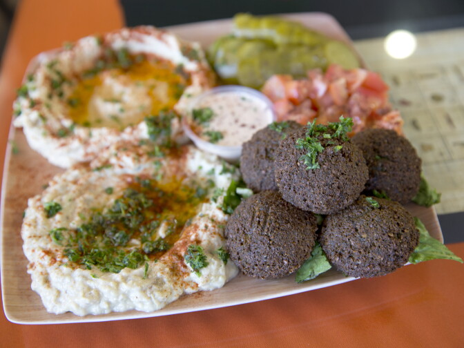 Falafel Island dish in Kareem's Restaurant in Anaheim, California on September 28th, 2016.