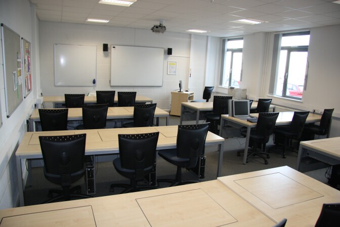An empty classroom.