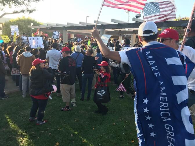 Demonstrators on both sides of the immigration debate met — as they have many times in recent weeks — to duke it out in the court of public opinion, April 16, 2017. 