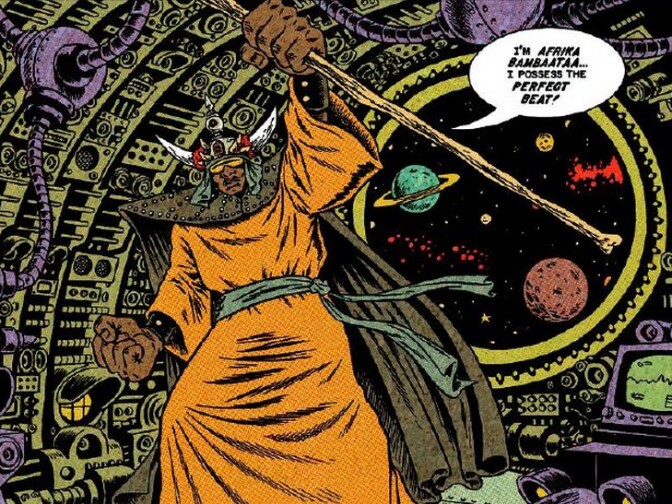 Afrika Bambaata as depicted in Ed Piskor's "The Hip Hop Family Tree" comic book series. 