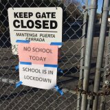 A closure announcement at Rio Vista Elementary in North Hollywood as LAUSD schools close following a threat on Tuesday, Dec. 15, 2015.