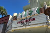 A theater marquis touts the AirTalk FilmWeek Oscar Preview.