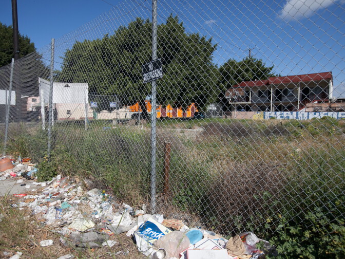 A vacant lot that used to house a gas station on 86th and Broadway street in Watts on Monday, April 6, 2015.