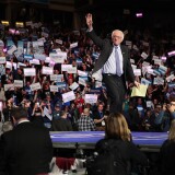 MANCHESTER, NEW HAMPSHIRE - FEBRUARY 08: Democratic presidential candidate Sen. Bernie Sanders (I-VT) waves to the crowd during the 100 Club Dinner at SNHIU on February 08, 2020 in Manchester, New Hampshire. The 2020 New Hampshire primary will take place on February 11, making it the second nominating contest for the Democratic Party in choosing their presidential candidate to face Donald Trump in the 2020 general election.  (Photo by Scott Olson/Getty Images)