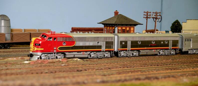 A model train on railroad tracks