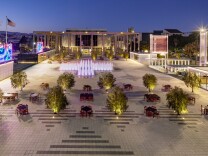 The newly renovated plaza joins Ahmanson Theatre, Walt Disney Concert Hall, Dorothy Chandler Pavilion, and Mark Taper Forum as the Music Center's "fifth venue." It will be home to free and low-cost events. 
