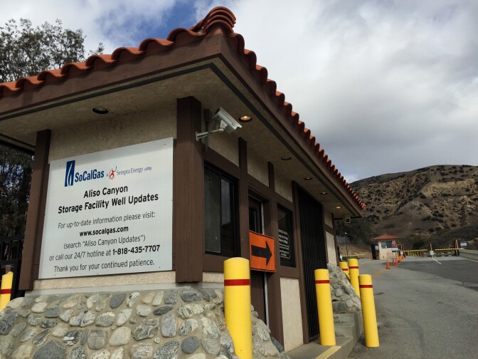 The gate to the Aliso Canyon Storage Facility in Porter Ranch, a neighborhood northwest of Los Angeles. A leak in one of the natural gas storage wells was discovered in late October. 