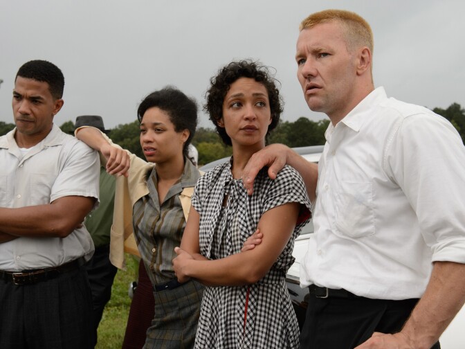 Ruth Negga (second from right) and Joel Edgerton (right) on the set of "Loving."