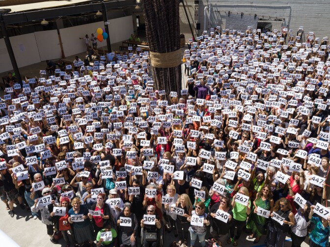 More than 700 female artists gathered at Hauser Wirth & Schimmel for Now Be Here, on Sunday, August 28, 2016.