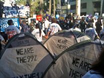Hundreds of Occupy protesters gathered downtown LA for a march through the financial district