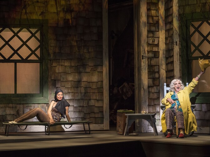 L-R: Rachel York and Betty Buckley in "Grey Gardens" The Musical. Directed by Michael Wilson, "Grey Gardens" plays at Center Theatre Group/Ahmanson Theatre through August 14, 2016. The book is by Doug Wright, music by Scott Frankel and lyrics by Michael Korie. "Grey Gardens" is based on the film by David Maysles, Albert Maysles, Ellen Hovde, Muffie Meyer and Susan Froemke. For tickets and information, please visit CenterTheatreGroup.org or call (213) 972-4400. Contact: CTGMedia@ctgla.org / (213) 972-7376.
Photo by Craig Schwartz.
