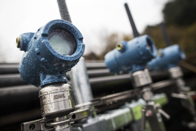 File: Real-time pressure monitoring transmitters are part of a series of new safety enhancements at the Aliso Canyon Natural Gas Storage Facility near Porter Ranch. The transmitters are displayed during a media event on Thursday, Jan. 12, 2017.