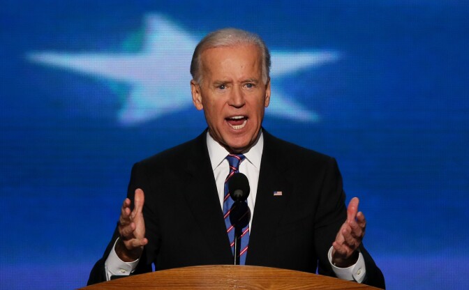 Democratic vice presidential candidate, U.S. Vice President Joe Biden speaks on stage during the final day of the Democratic National Convention at Time Warner Cable Arena on September 6, 2012 in Charlotte, North Carolina. The DNC, which concludes today, nominated U.S. President Barack Obama as the Democratic presidential candidate.  