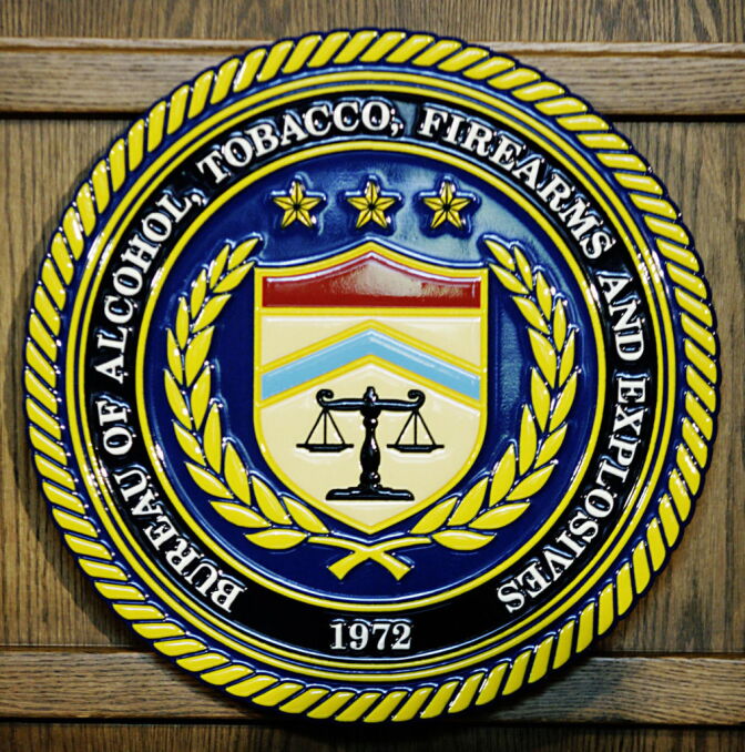 The seal of the US Bureau of Alcohol, Tobacco, Firearms and Explosives (ATF) 01 June 2007 in Washington, DC.   