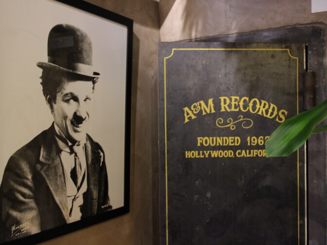 This picture of Charlie Chaplin next to the door for A&M Records is a nod to two previous owners of the lot where Jim Henson's Company resides on La Brea Blvd in Los Angeles.