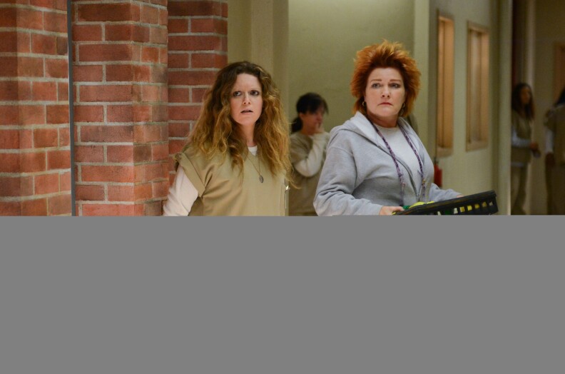 Natasha Lyonne (L) and Kate Mulgrew (R) in a scene from Netflix’s “Orange is the New Black” Season 2. 