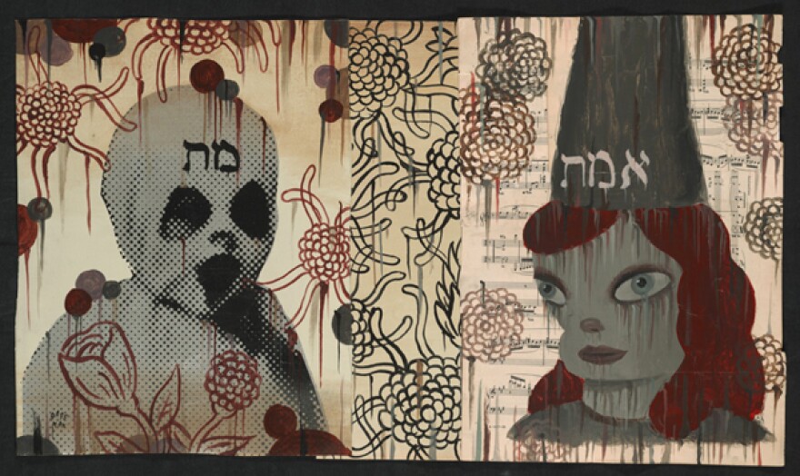 "Beverly (In Memoriam)," 2011, Mixed media on canvas, 16 x 28 in.
