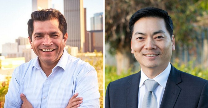 Democrats Jimmy Gomez, left, and Robert Ahn, right, were the clear front-runners following the special election for the 34th Congressional District on April 4.