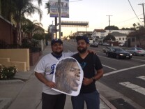 Dodgers fans Juan Lara & Mike Altier waited outside the stadium before Game 1 of World Series 2017.