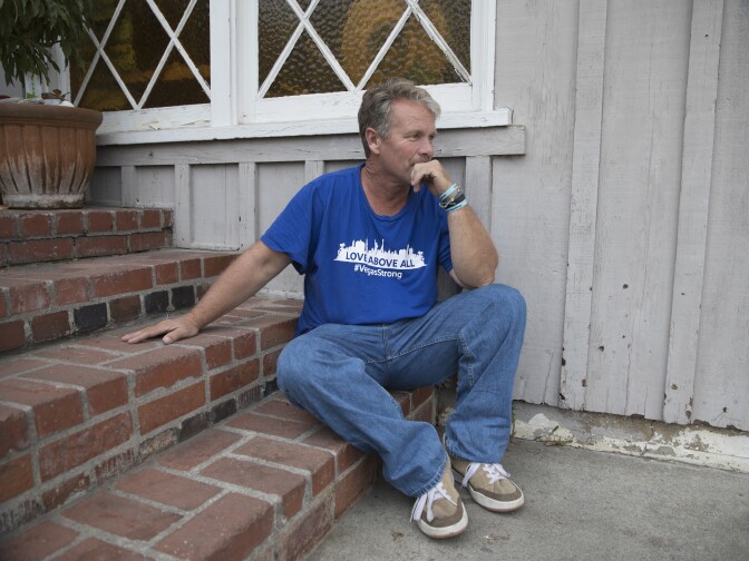 Bob Patterson's wife, Lisa, was killed during the Oct. 1 attack in Las Vegas. Patterson sits outside his home in Lomita, Calif. on Oct. 30, 2017.