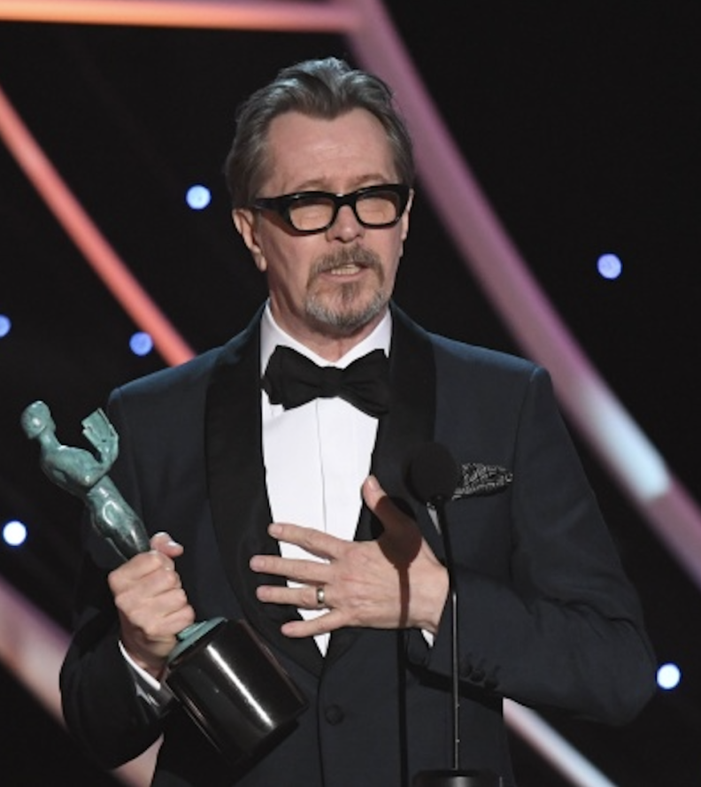 Actor Gary Oldman accepts the award for Best Actor during the 24th Annual Screen Actors Guild Awards show at The Shrine Auditorium on January 21, 2018 in Los Angeles, California.