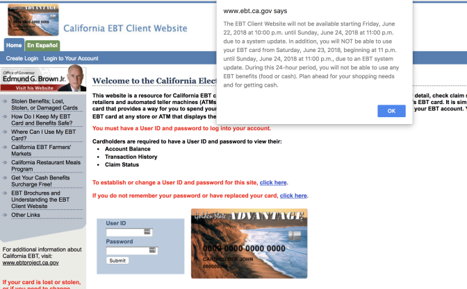 A warning to EBT users appears on the state's website ahead of a planned outage the weekend of June 23rd.