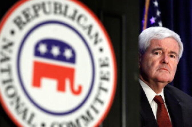 Former Speaker of the House Newt Gingrich prepares to address the Republican National Committee's State Chairman's meeting at the Gaylord National Hotel and Convention Center May 11, 2010 in National Harbor, Maryland.