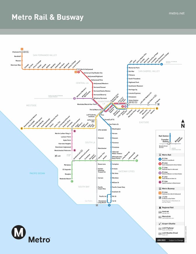 A schematic shows multiple rail lines throughout the L.A. County region